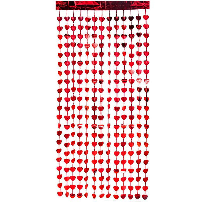 Red Heart Foil Fringe Curtain Backdrop Valentine's Day Bridal Party Decorations