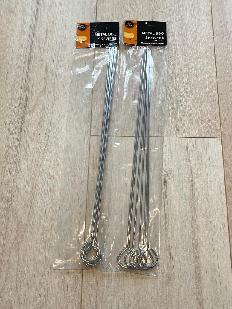 Metal BBQ Skewers Barbecue Sticks Reusable Grill Kebab Grilling Skewer 35cm