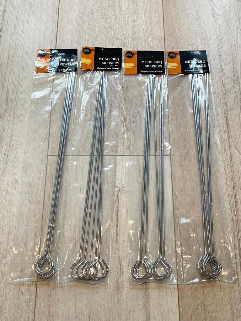 Metal BBQ Skewers Barbecue Sticks Reusable Grill Kebab Grilling Skewer 35cm