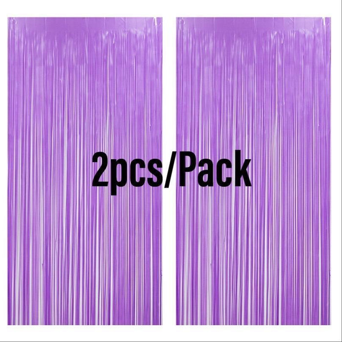 Party Backdrop Foil Curtain Fringe Tinsel Curtains Macaron Plastic Durable 2pcs