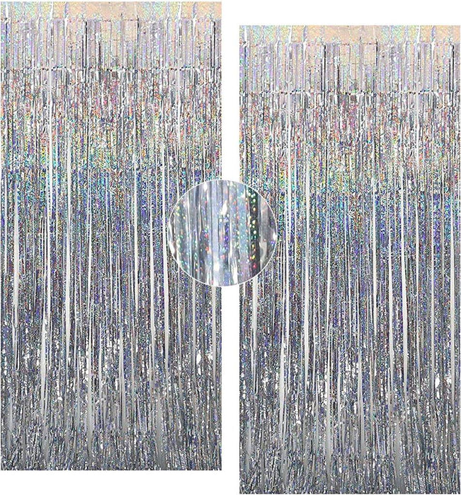 Silver Foil Curtain Sparkle Metallic Fringe Tinsel Backdrop Party Decorations