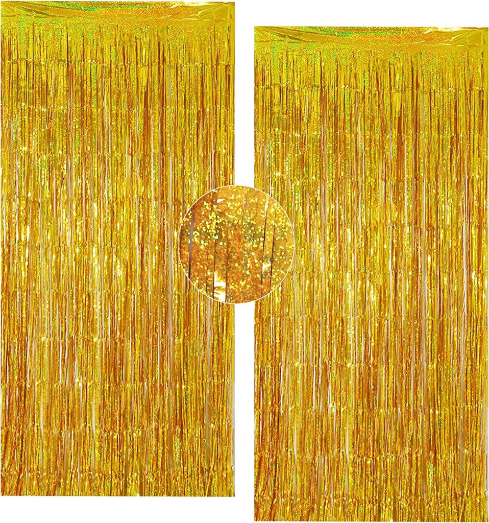 Gold Foil Curtain Sparkle Metallic Fringe Tinsel Backdrop Party Decorations