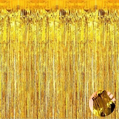 Gold Foil Metallic Fringe Tinsel Curtain Backdrop Party Decorations Birthday 2m