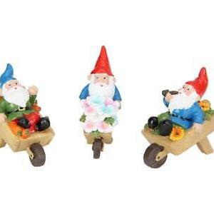 Garden Gnomes on Wheelbarrow Gnome Statue Figurine Fairy Garden Accessories 3pcs