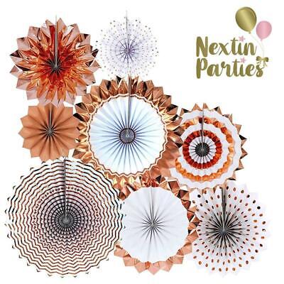 Rose Gold Paper Fans Party Decorations Supplies Bridal Shower Happy Birthday 8pc