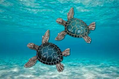 Sea Turtle Statue Figurine Ornament Blue Aqua Turtles 2pc Set 13cm Home Decor