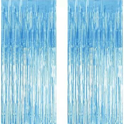 Foil Metallic Fringe Tinsel Curtain Sky Blue Backdrop Door Party Decorations