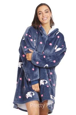 Hooded Blanket Soft Cozy Warm Fleece Wearable Oversize Blanket Hoodie Indigo Cat