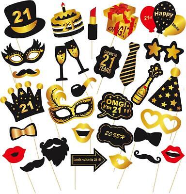 21st Birthday Photo Booth Props Funny Party Supplies Decorations 30pc Gold Black