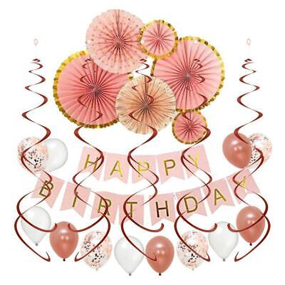 Birthday Decorations Set Rose Gold Confetti Balloons Hanging Swirls 25pcs