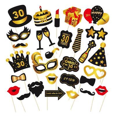 30th Birthday Photo Booth Props Funny Party Supplies Decorations 30pc Gold Black