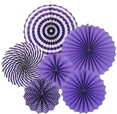 Purple Paper Fans Party Decorations 6pcs Set Birthday Wedding Hanging Decor