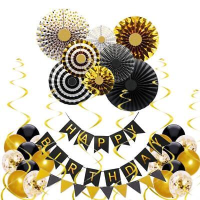 Black Gold Birthday Decorations Set Birthday Banner Garlands Confetti Balloons