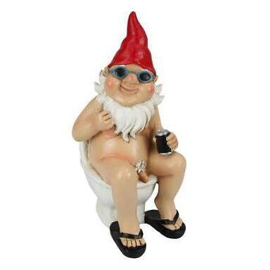 Garden Gnome Naked Nude Gnomes on Toilet Drinking Naughty Garden Ornament 25cm