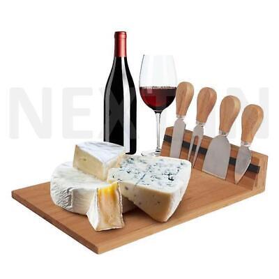 Bamboo Cheese Board & Knife Set Wooden Serving Cutting Boards & Cheese Knives