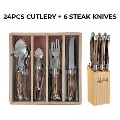 Chateau Laguiole Cutlery Set & Steak Knife Stainless Steel Dinner Wood Colour