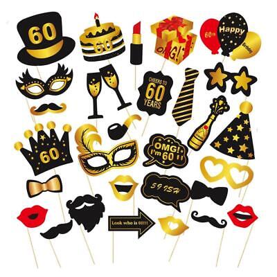 60th Birthday Photo Booth Props Funny Party Supplies Decorations 30pc Gold Black