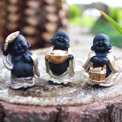 Laughing Buddha Statue Lucky Fengshui Garden Decor Set of 3 Happy Buddha 6cm