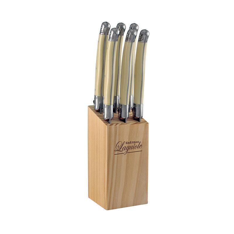 Laguiole Steak Knife Set Stainless Steel Blade with wooden Knives Block 6pc