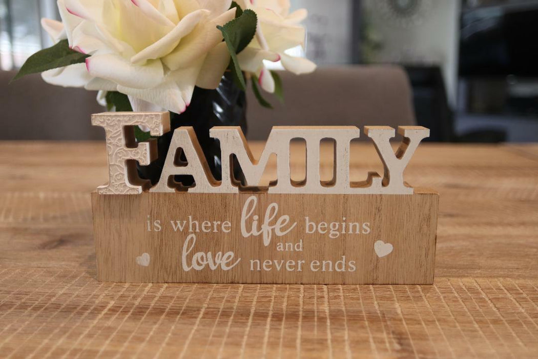 Family Table Sign Plaque Wood Home Signs Table Centerpiece Farmhouse Decor 19cm