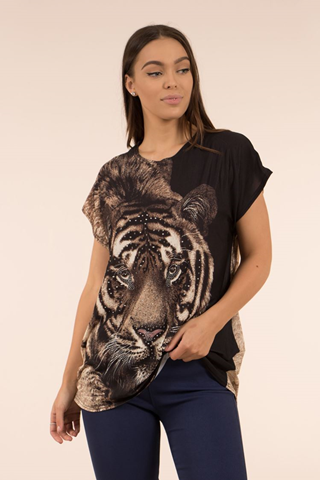 Caroline Morgan Women Casual Summer Floral Dragonfly Tiger Loose Tops Plus Size
