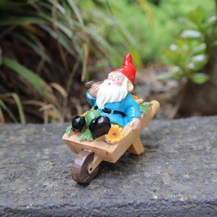 Garden Gnomes on Wheelbarrow Gnome Statue Figurine Fairy Garden Accessories 3pcs