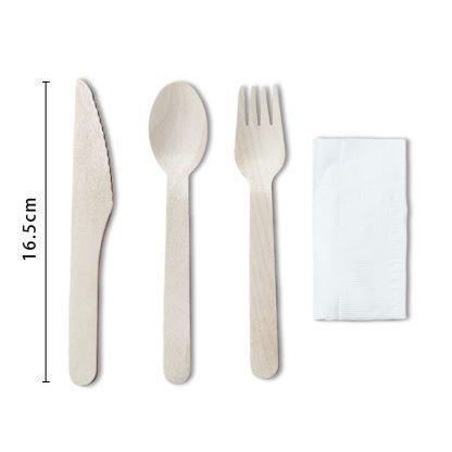 Disposable Wooden Cutlery & Napkin Set Bamboo Wood Fork Spoon Knife Bulk Buy