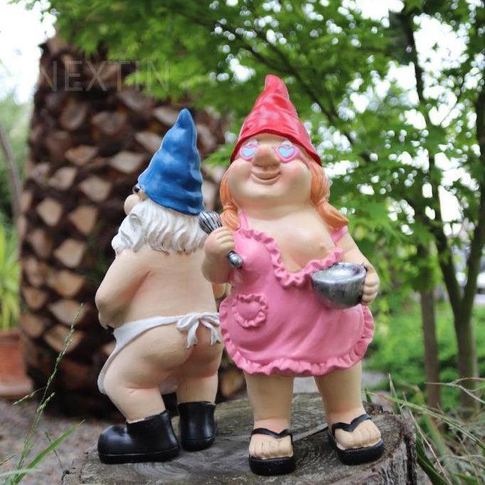 Garden Gnome Naked Nude Gnomes Cooking Naughty Gnome Statue Kitchen 2 x 27cm