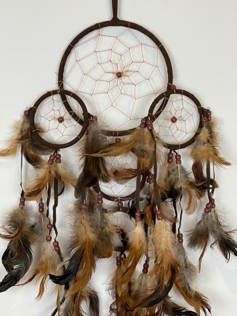 Brown Dream Catcher with Feather Caught Dreams Wall Hanging Ornament 52cm