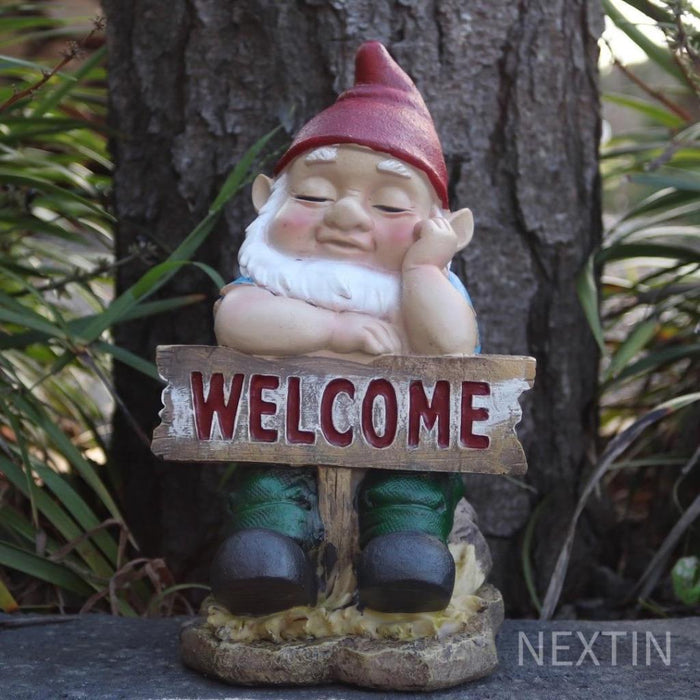 Garden Gnomes Statue Gnome Welcome Sign Fairy Garden Décor Figurine Ornaments