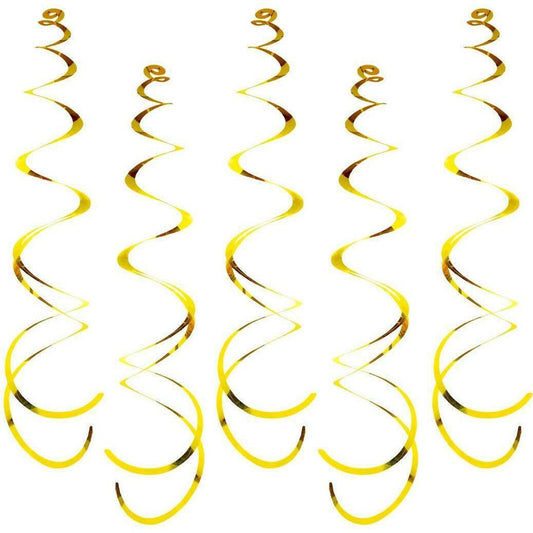 Gold Hanging Swirls Spiral Swirl Party Decorations Foil Ceiling Whirls 12pcs
