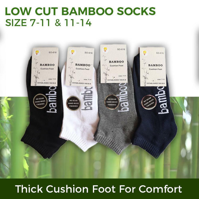 Bamboo Socks Ankle Low Cut Soft Cushion Work Sport Men s6-12 Black Navy White