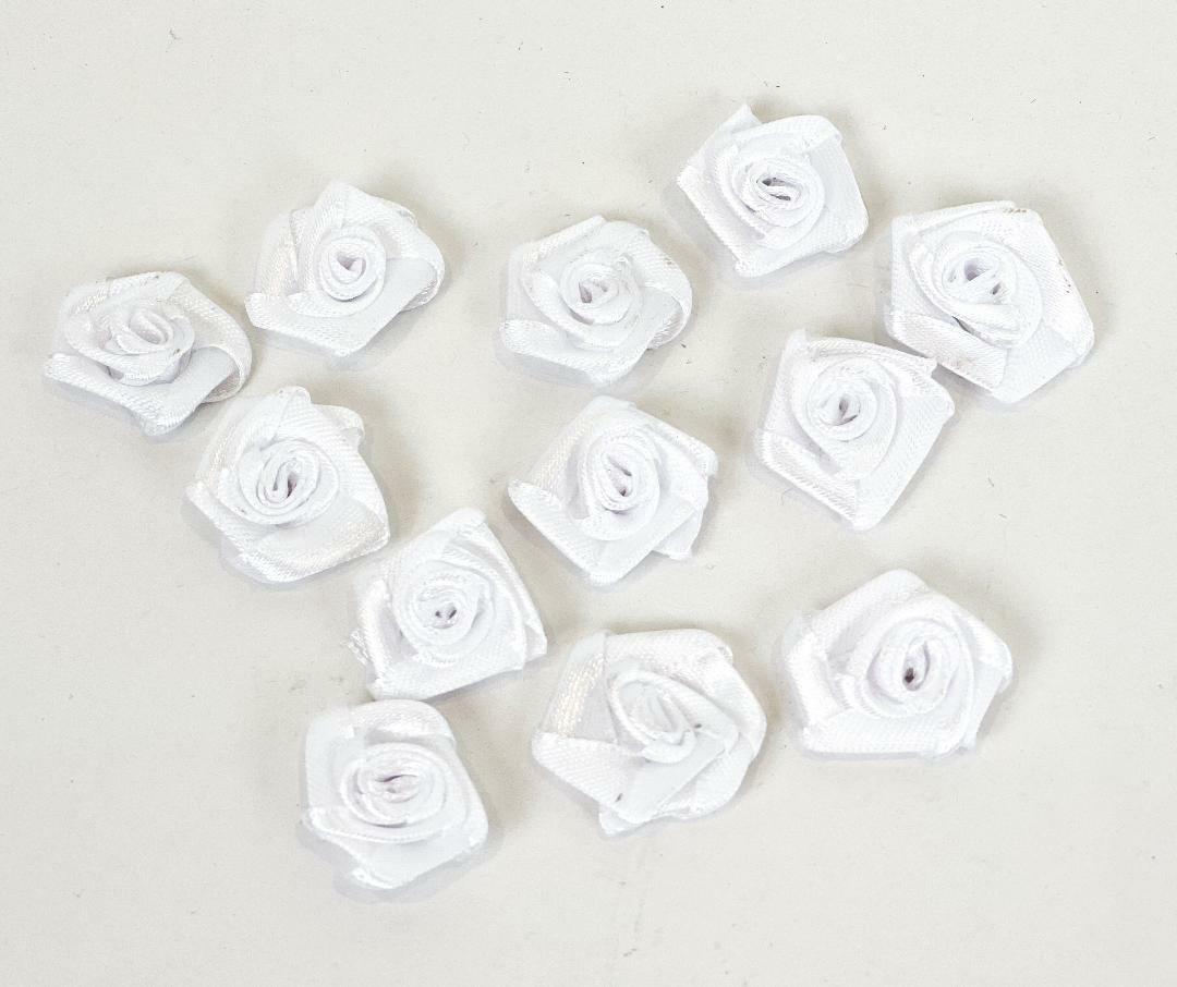 Mini Roses Flowers Ribbon Bows Craft Artificial Wedding Applique Sewing White