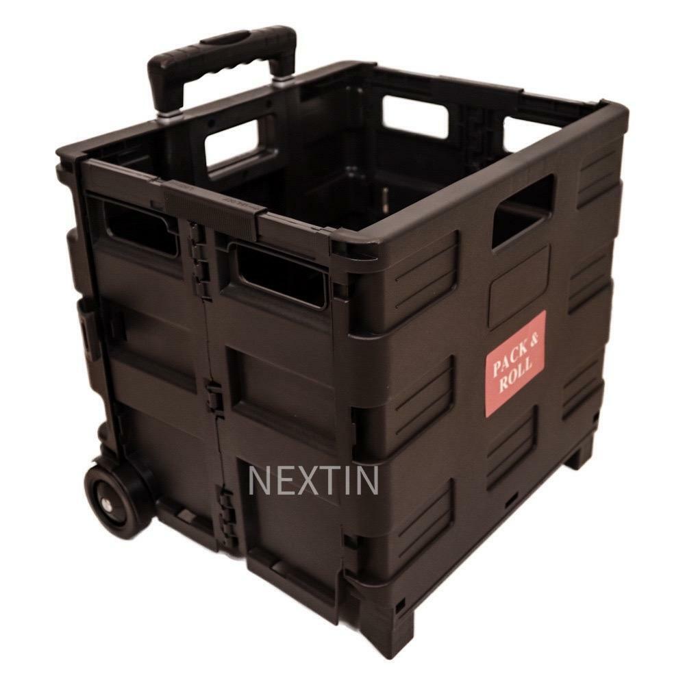 Foldable Shopping Trolley Box Portable Plastic Folding Grocery Cart with Lid