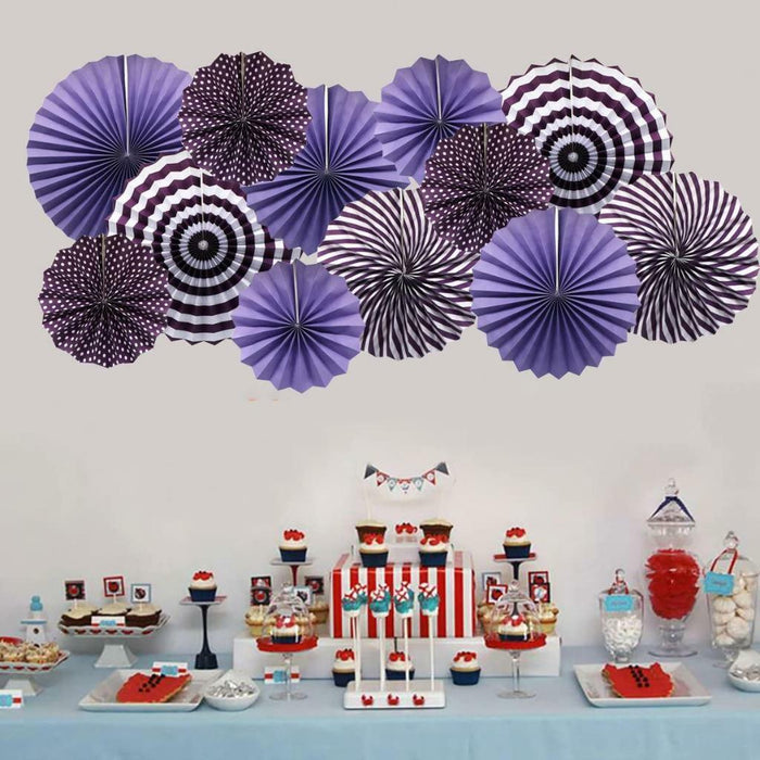 Purple Paper Fans Party Decorations 6pcs Set Birthday Wedding Hanging Decor