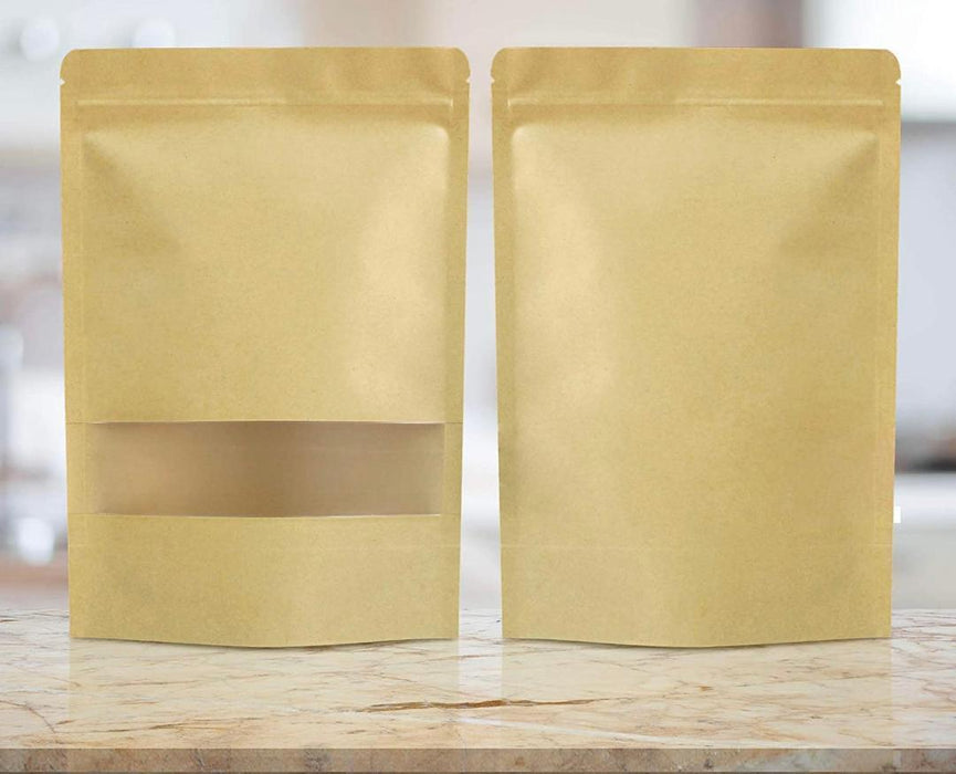 Zip Lock Stand Up Bags Paper Bags with Window Brown Kraft Pouches Food Storage