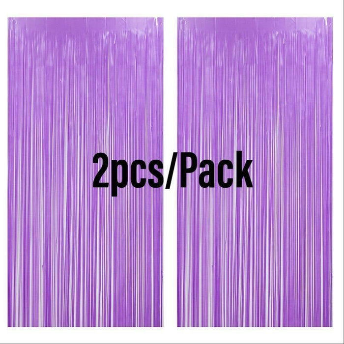 Party Backdrop Foil Curtain Fringe Tinsel Curtains Macaron Plastic Durable 2pcs