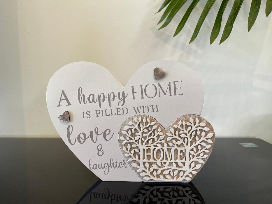 Happy Home Table Sign Plaque Wood Love Home Sign Tree of Life Farmhouse Decor