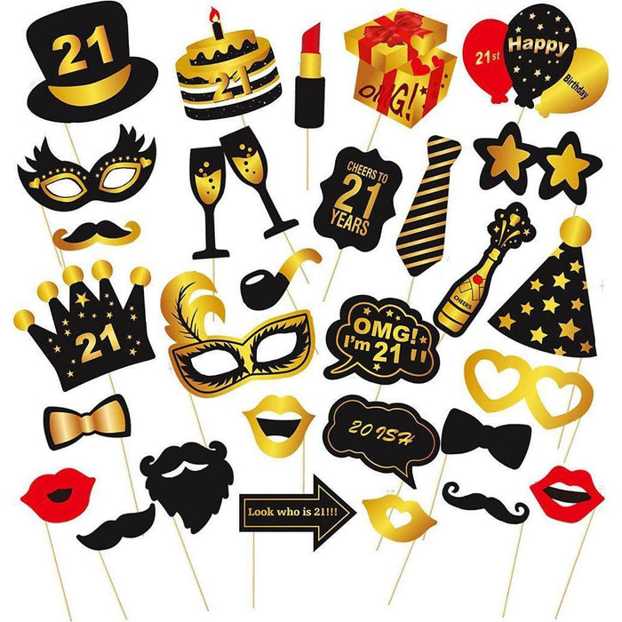 21st Birthday Photo Booth Props Funny Party Supplies Decorations 30pc Gold Black