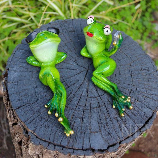 Frog Statue Ornament Celebrity Selfie Frogs Figurines Funny Garden Home 2pc Set