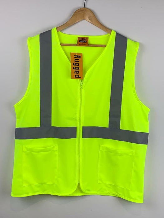 Hi Vis Reflective Safety Vest with Zipper & Pocket Day Night Workwear Yellow