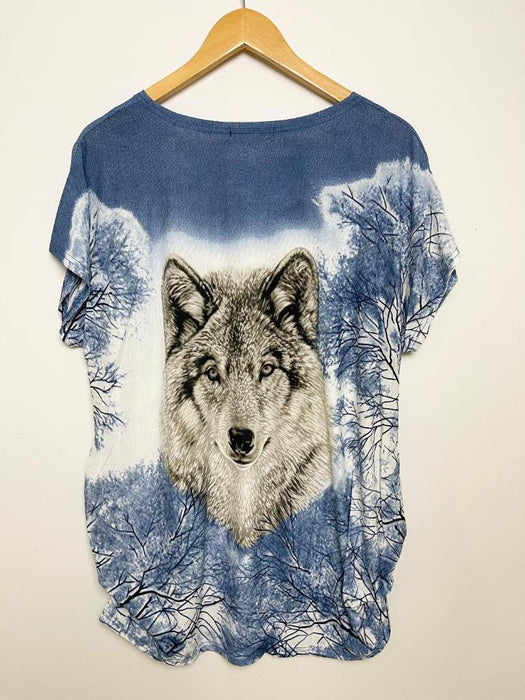 Caroline Morgan Women Casual Summer Top Husky Dog Print Loose Tops Plus Size