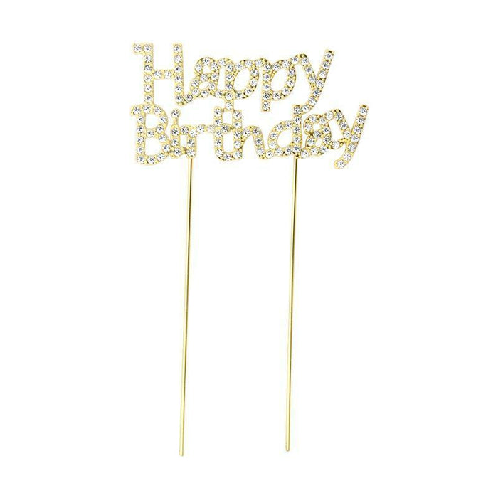 Happy Birthday Cake Topper Party Decorations Silver & Gold Rhinestones Glitter