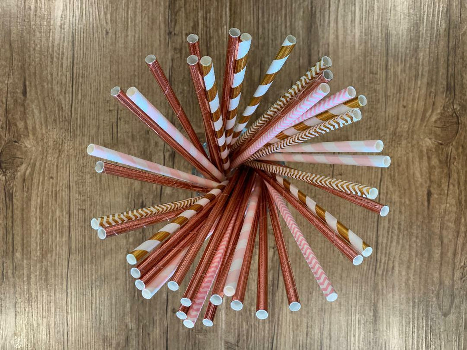 Rose Gold Pink Drinking Paper Straws Food Safe Ink Straw Birthday Party Wedding