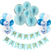 Blue Birthday Decorations Set Happy Birthday Banner Confetti Balloons Paper fans