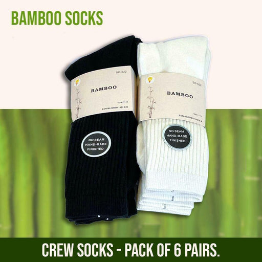 Bamboo Socks Crew Sock Business Work Men s7-11 Black White Pack of 6 pairs