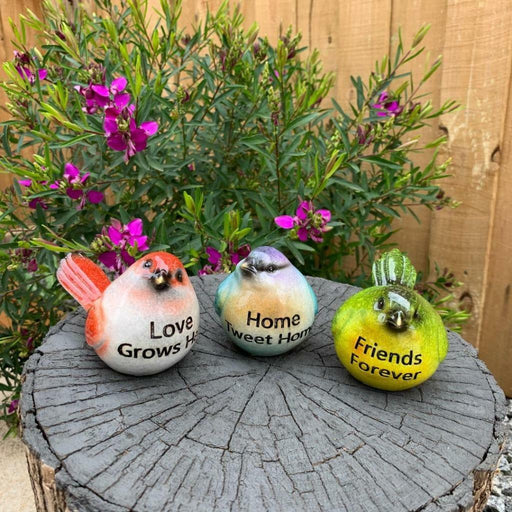 Colorful Bird Figurine Birds with Words Statue Home Garden Decor Set of 3 11cm