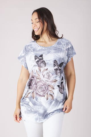 Caroline Morgan Women Casual Summer Floral Dragonfly Tiger Loose Tops Plus Size