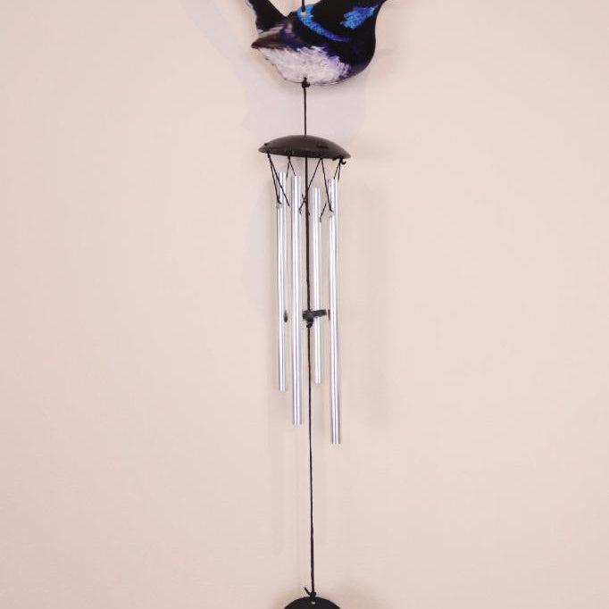 Bird Wind Chimes Blue Wren Winchime 4 Tube Outdoor Decor Hanging Garden Ornament