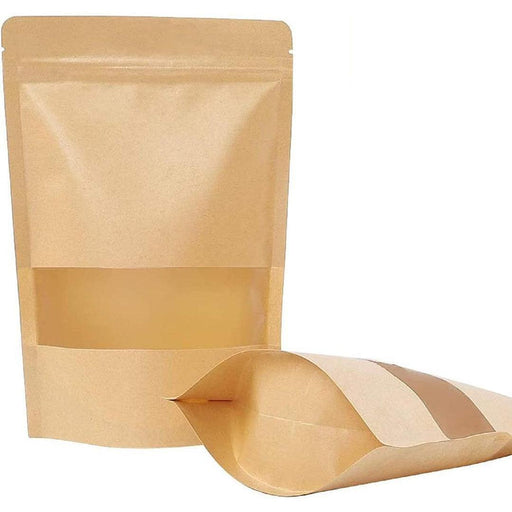 Zip Lock Stand Up Bags Paper Bags with Window Brown Kraft Pouches Food Storage